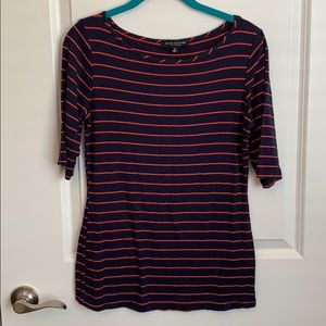 Navy and White Striped Half Sleeve Shirt